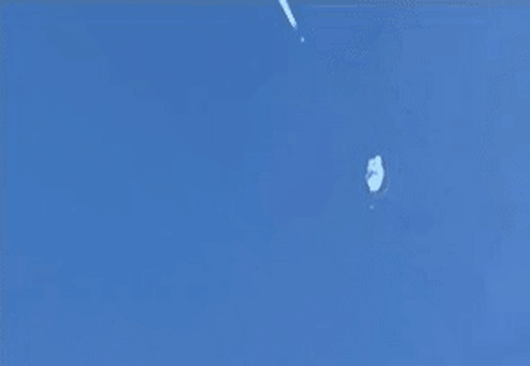 The balloon is shot down off the Carolina coast on Feb. 4, 2023.