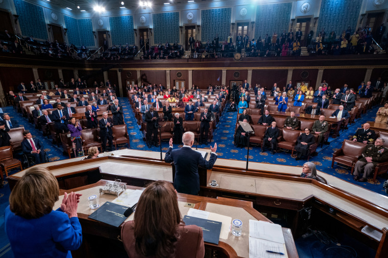 President Joe Biden speaks during the State of the Union address at the Capitol
