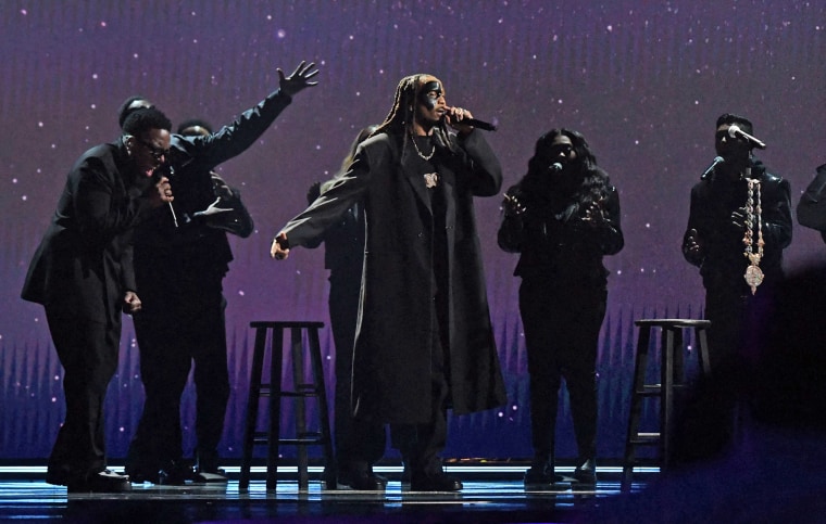 Quavo performs at the Grammy Awards. 