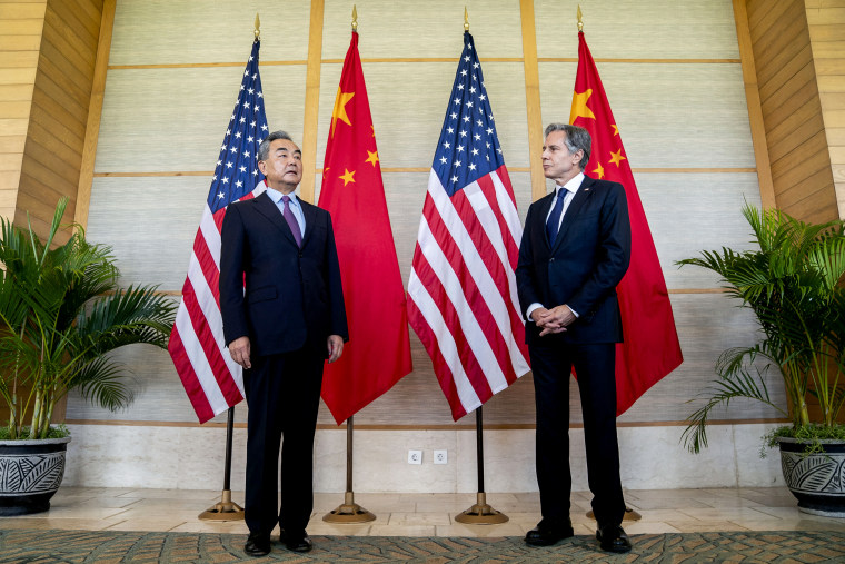 Secretary of State Antony Blinken and China's Foreign Minister Wang Yi in Bali, Indonesia, on July 9, 2022.