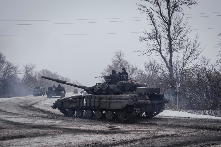 A Ukrainian tank patrols near Bakhmut on Jan. 30. The city has been the center of intense fighting for months.