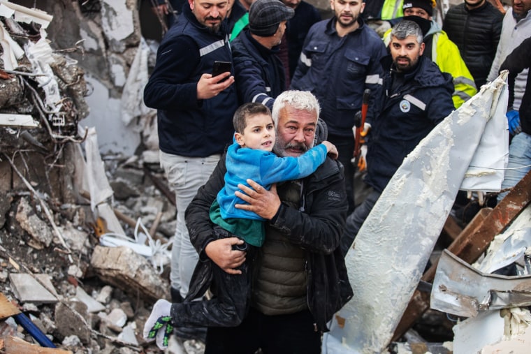 Yigit Cakmak, 8-year-old survivor at the site of a collapsed building 52 hours after an earthquake struck, on February 08, 2023 in Hatay, Turkey. A 7.8-magnitude earthquake hit near Gaziantep, Turkey, in the early hours of Monday, followed by another 7.5-magnitude tremor just after midday. 