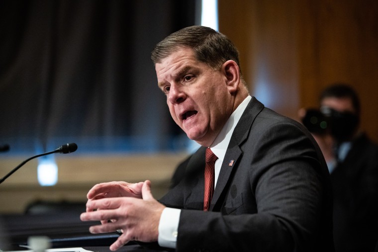 Marty Walsh, U.S. secretary of labor nominee for U.S. President Joe Biden, speaks during a Senate Health, Education, Labor, and Pensions confirmation hearing in Washington, D.C., U.S., on Thursday, Feb. 4, 2021. If confirmed by the Senate, Walsh would take control of a Labor Department that Biden has pledged to reorient toward workers, with a stronger response to the Covid-19 pandemic including a promise to issue an emergency standard that would protect workers from on-the-job infection. 