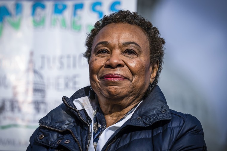 Rep. Barbara Lee, D-Calif., attends a news conference outside the U.S. Capitol on Jan. 26, 2023.