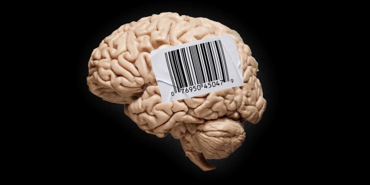 Photo Illustration: A brain with a bar code sticker on it
