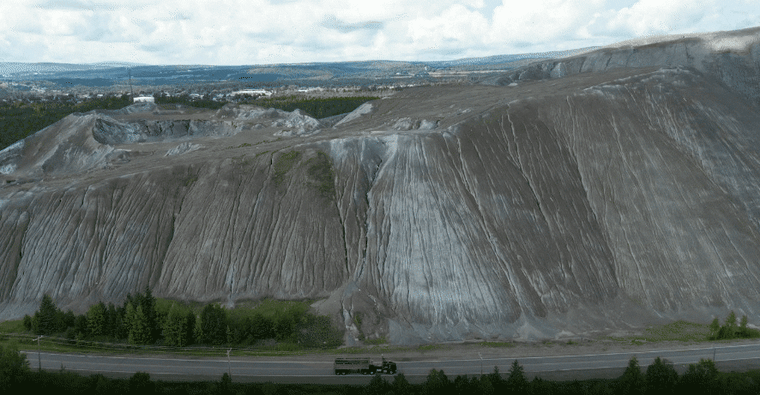 An aerial view of mine waste in Thetford Mines, Quebec. Planetary Technologies intends to extract magnesium hydroxide out of the waste left behind by the old asbestos mine.