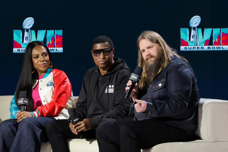 Sheryl Lee Ralph, Babyface and Chris Stapleton during a Super Bowl LVII event in Phoenix on Feb. 9, 2023.