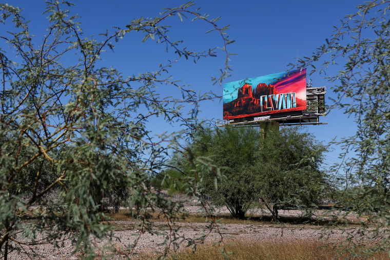 A billboard advertising Super Bowl LVII in Phoenix on Oct. 17, 2022.