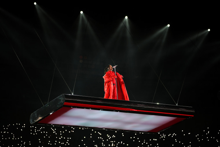 Rihanna performs during the Super Bowl LVII halftime show on Feb. 12, 2023, in Glendale, Ariz.