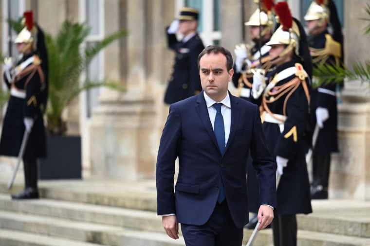 French Defense Minister Sebastien Lecornu arrives to welcome the Ukrainian Defense minister in Paris