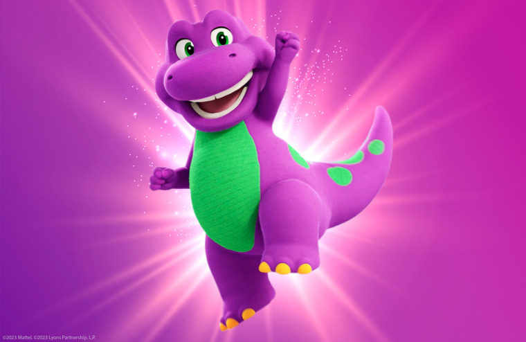 The first look at Mattel's new take on Barney the dinosaur.