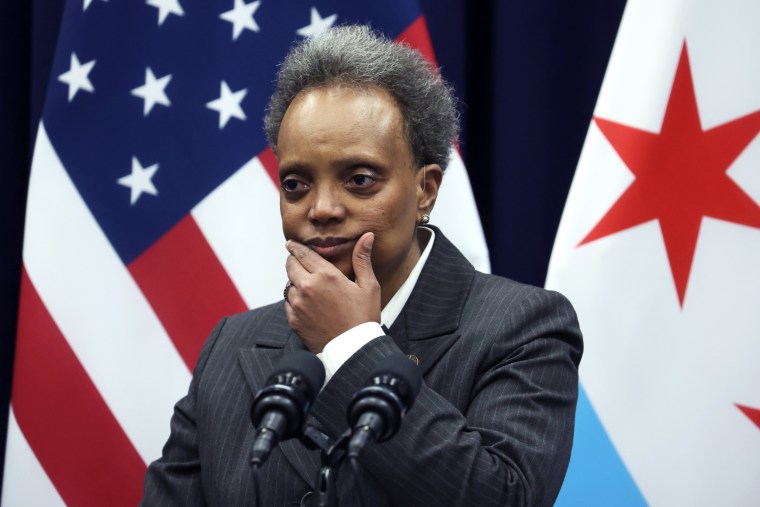 Mayor Lori Lightfoot speaks during a press conference in Chicago