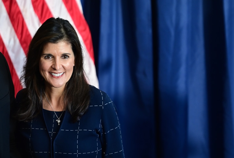 Nikki Haley greets supporters after an event with Mehmet Oz in Harrisburg, Pa.