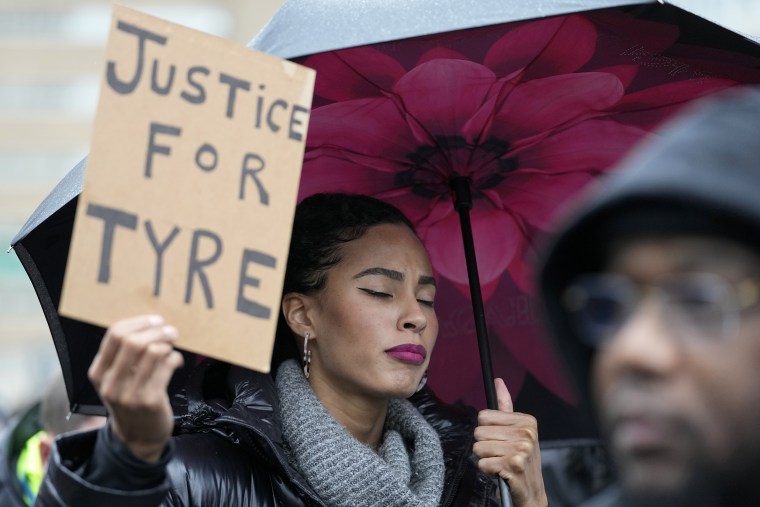 Protesters march on Saturday, Jan. 28, 2023 in Memphis, Tenn., over the death of Tyre Nichols.