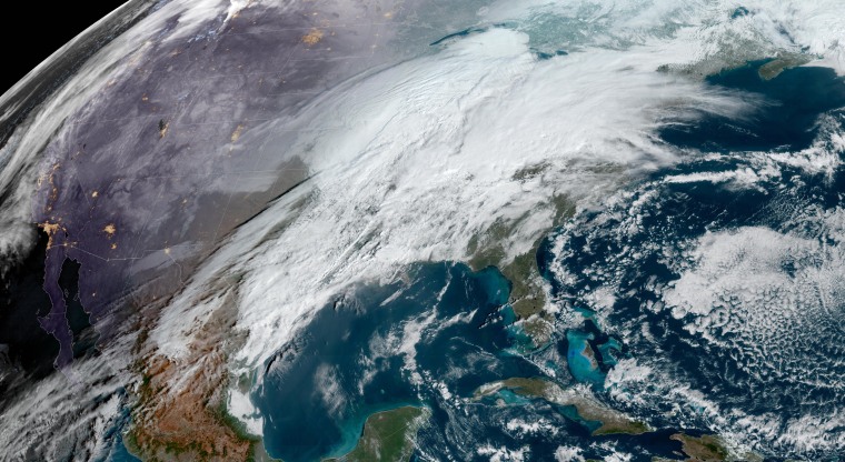 Satellite view of the weather system currently over the United States on Feb. 16, 2023.