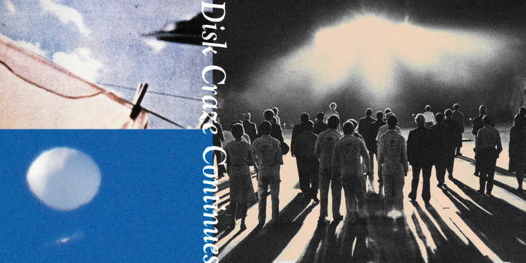 Photo Illustration: Archival images of UFOS, a film still from "Close Encounters of the Third Kind," and an image of the Chinese Spy Balloon