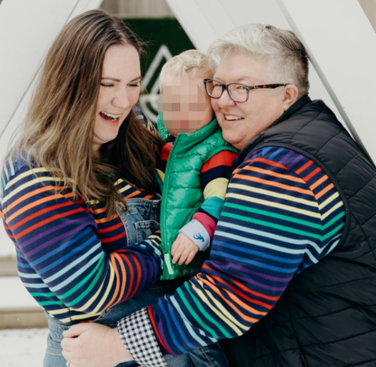 Kris Williams, right, and Rebekah Wilson with their son.