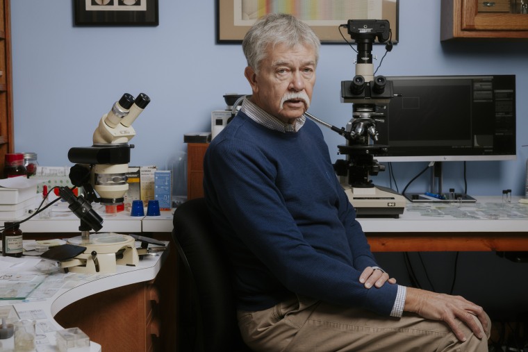 Skip Palenik in his office at Microtrace in Elgin, Ill. 