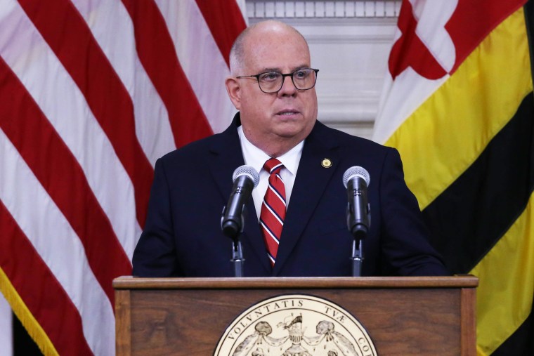 Gov. Larry Hogan speaks at the Maryland State House in Annapolis, Md.