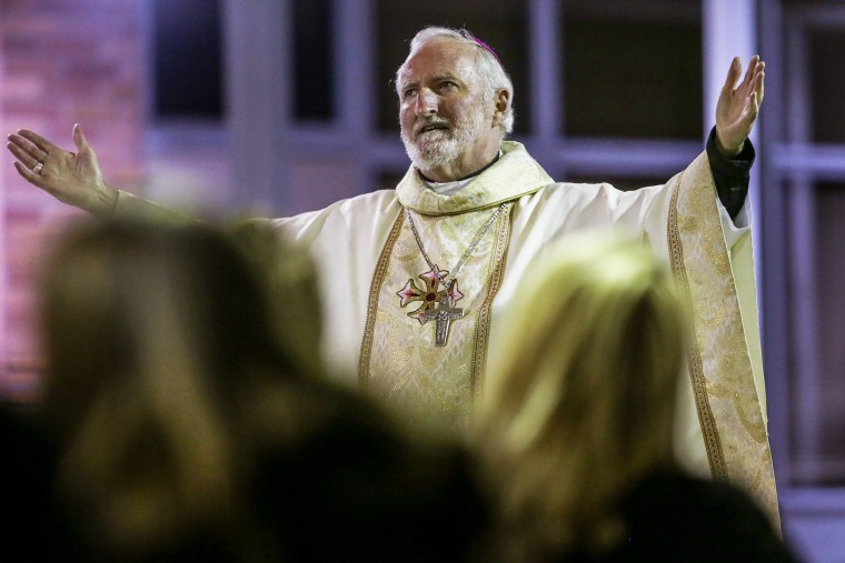 Bishop David O'Connell hosts a community memorial service in Long Beach, Calif.