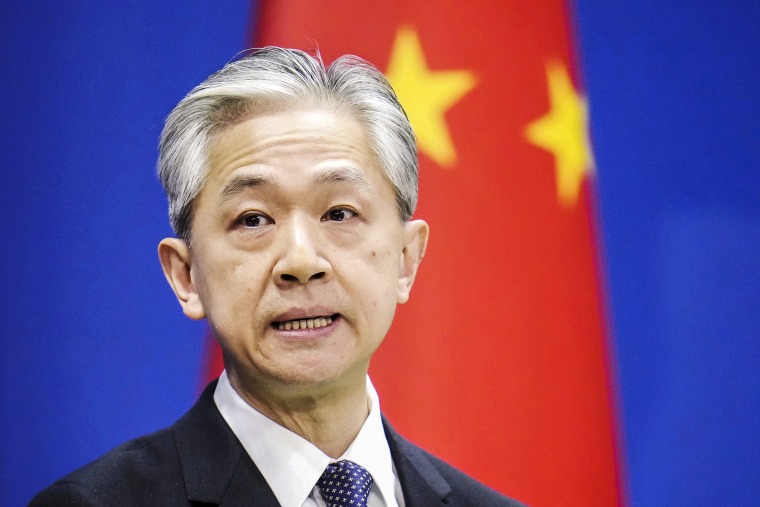Chinese Foreign Ministry spokesman Wang Wenbin speaks at a press conference in Beijing on Feb. 15, 2023.