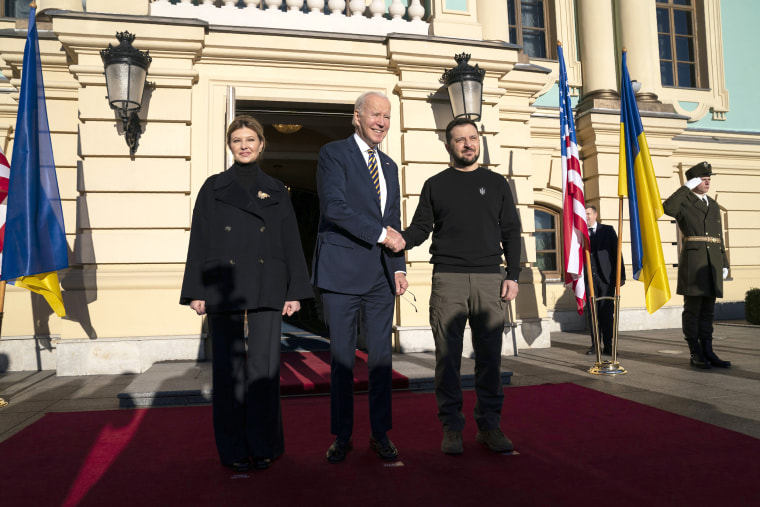 Joe Biden with Volodymyr Zelenskyy and Olena Zelenska at Mariinsky Palace in Kyiv, Ukraine