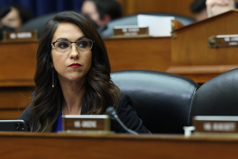 Rep. Lauren Boebert listens during a House Oversight and Reform Committee hearing in Washington, DC