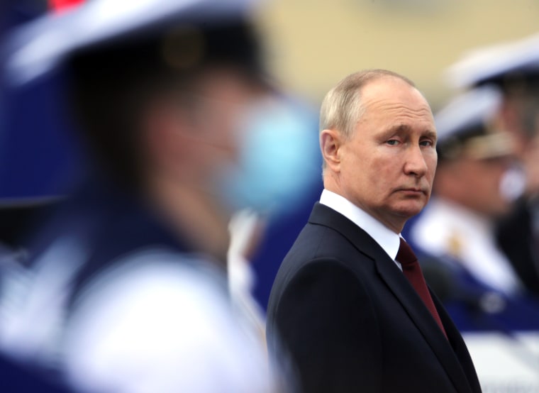 Vladimir Putin at a military parade in Saint Petersburg, Russia