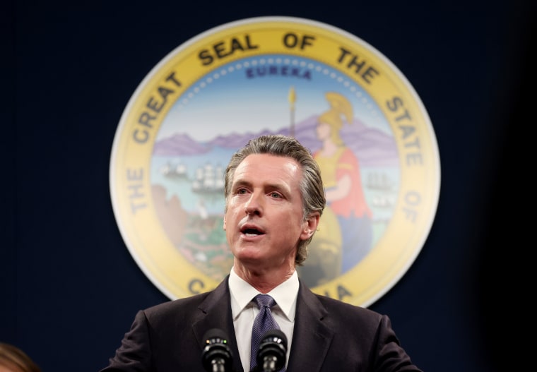 Gov. Gavin Newsom speaks during a press conference in Sacramento, Calif.