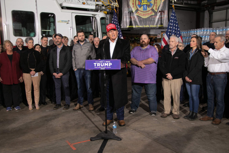 Donald Trump at the East Palestine Fire Department in East Palestine, Ohio