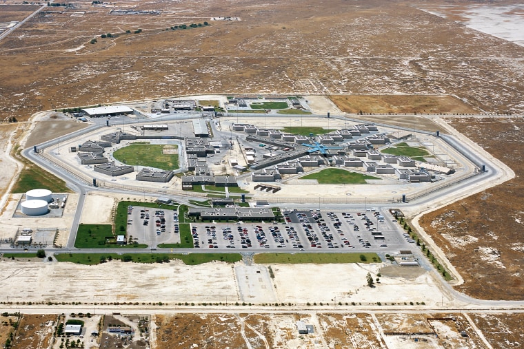 This undated photo provided by the California Department of Corrections and Rehabilitation shows an aerial view of  North Kern State Prison near Delano, Calif.  A correctional officer was wounded from shots fired from outside the prison Monday night, April 20,2015. The officer was treated at a nearby hospital and released.  Authorities are searching for a suspect or suspects.