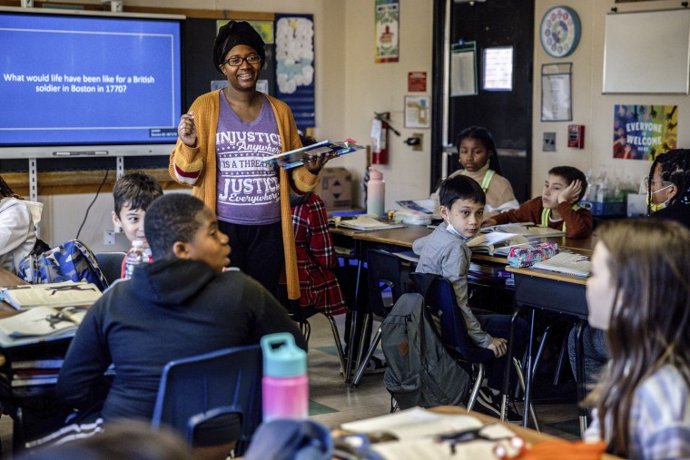 Image: Ladawn Williams teaches fifth graders history at Whitehall Elementary School on Jan. 24, 2023, in Bowie, Md.