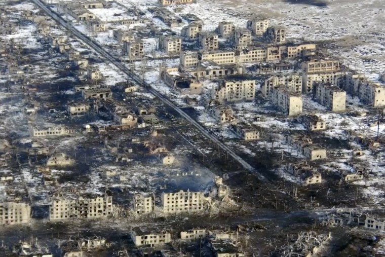 The town of Marinka in Ukraine's eastern Donetsk province is among those that have been reduced to rubble as Russian forces look to seize full control of the Donbas.