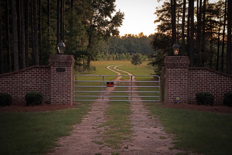 An entrance gate to the estate in Islandton, S.C., where Alex Murdaugh's wife and son were found shot to death. (Travis Dove/The New York Times)
