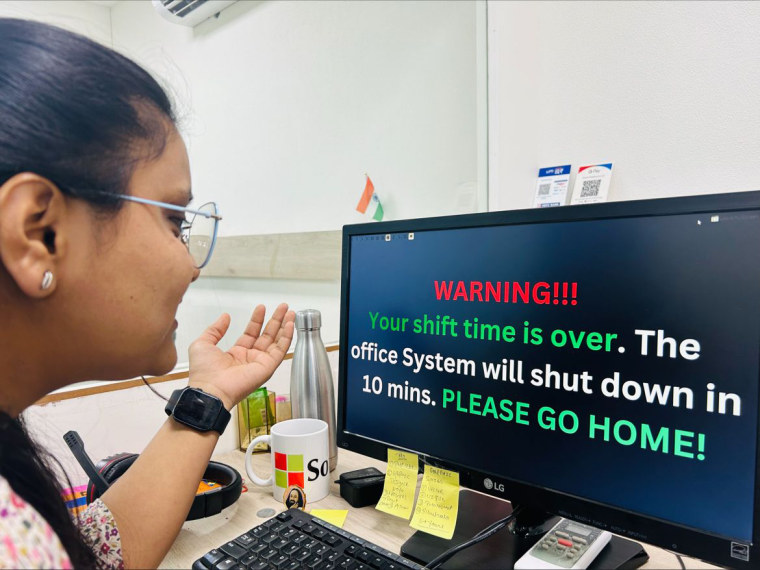 Tanvi Khandelwal, who works at SoftGrid Computers in Indore, India, was surprised to see a message telling her to leave work on time. 