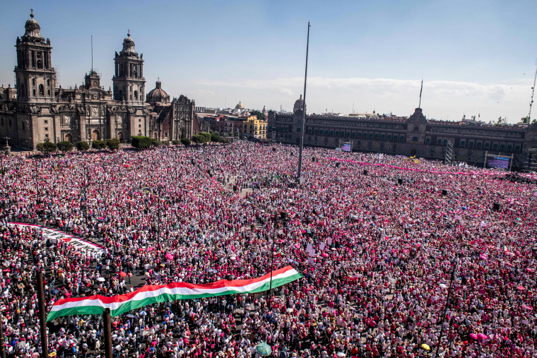 Thousands of people protest electoral reforms in Mexico City on Feb. 26, 2023.