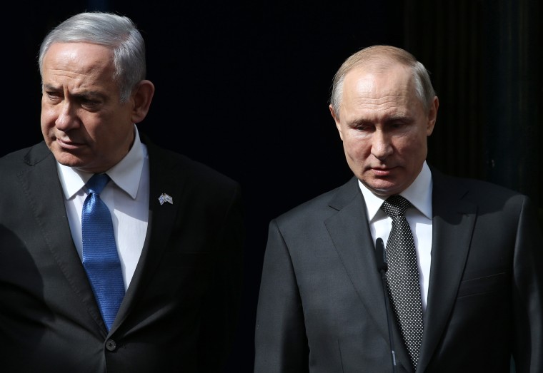 Russian President Vladimir Putin and Israeli Prime Minister Benjamin Netanyahu during their meeting on Jan. 23, 2020 in Jerusalem.