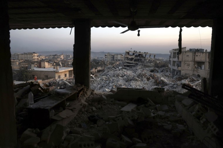 Image: Collapsed buildings in the Jinderis area of Aleppo, Syria, on Feb. 9, 2023.
