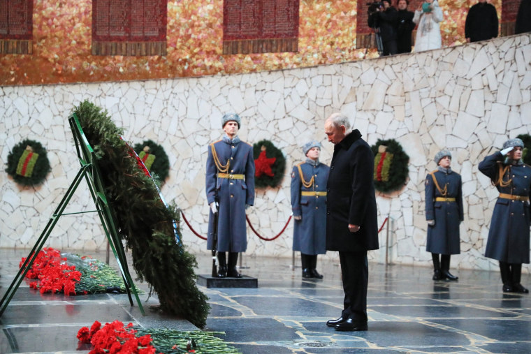 Russian President Vladimir Putin lays a wreath to the Eternal Flame at the Hall of Military Glory in Volgograd on Thursday for the 80th anniversary of the Soviet victory at the Battle of Stalingrad during WWII. 