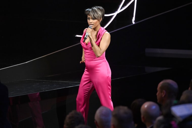 Ariana DeBose on stage during the EE BAFTA Film Awards 2023 at The Royal Festival Hall on February 19, 2023 in London, England. 
