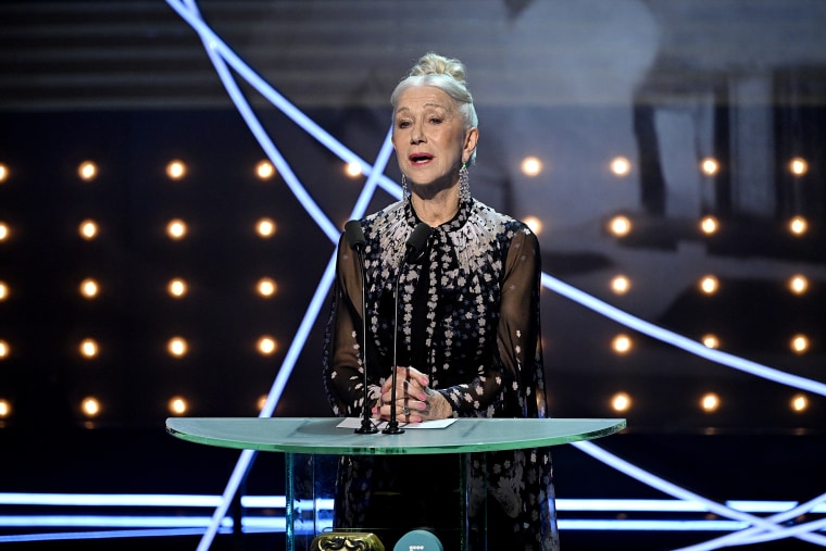 Dame Helen Mirren speaks on stage during the EE BAFTA Film Awards 2023 at The Royal Festival Hall on February 19, 2023 in London, England. 