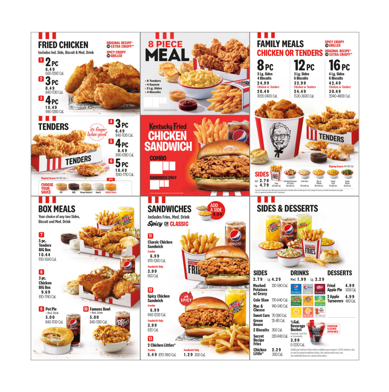 KFC's new menu.