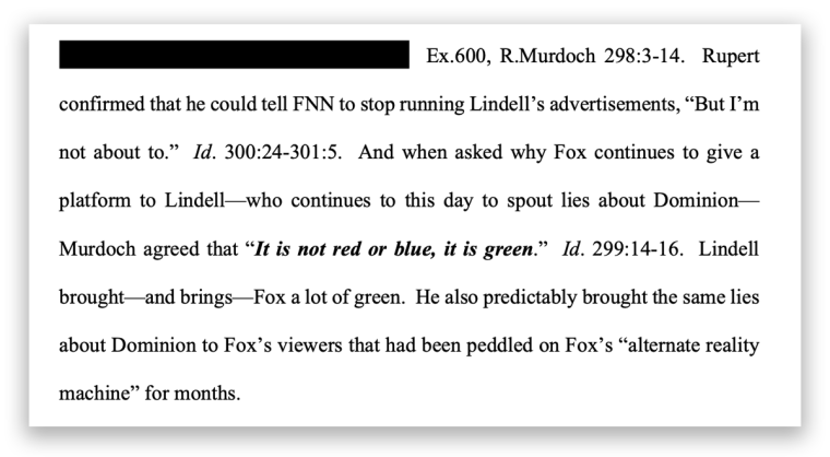 An excerpt from a legal filing against Fox News 