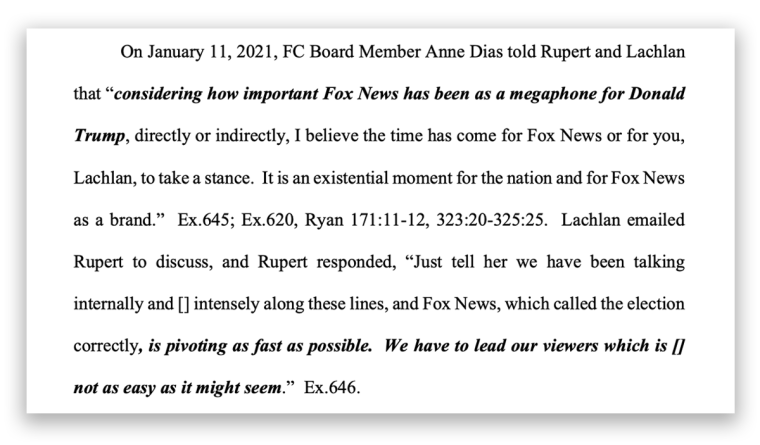 An excerpt from a legal filing against Fox News 