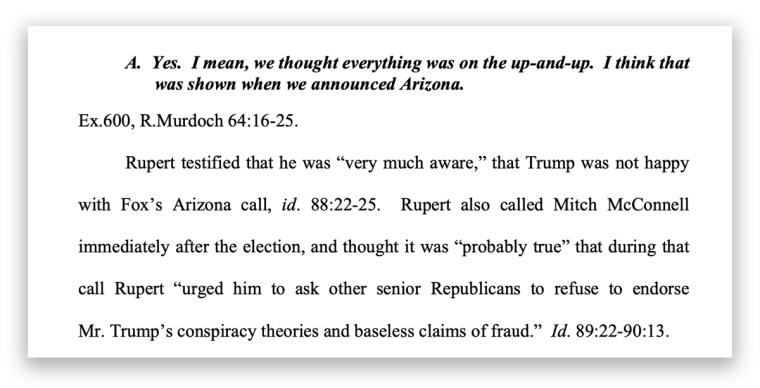 An excerpt from a legal filing against Fox News 