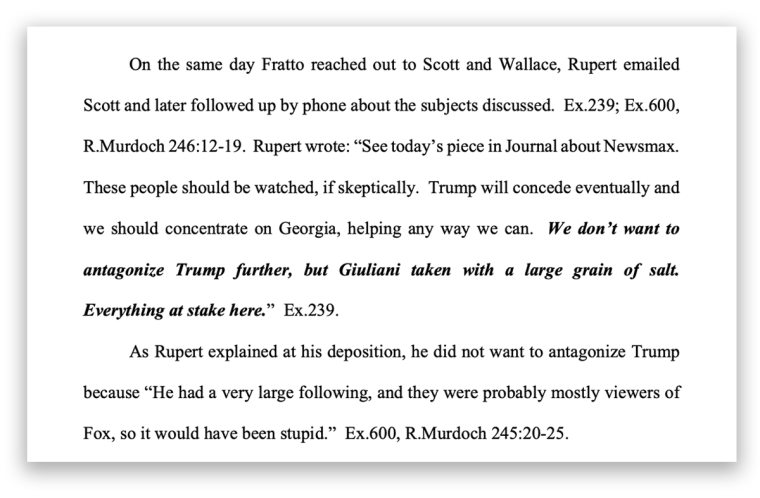 An excerpt from a legal filing against Fox News 