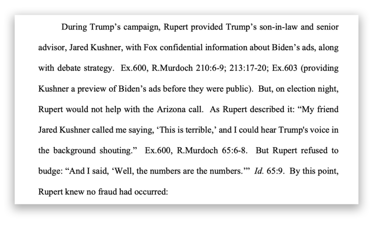 An excerpt from a legal filing against Fox News 