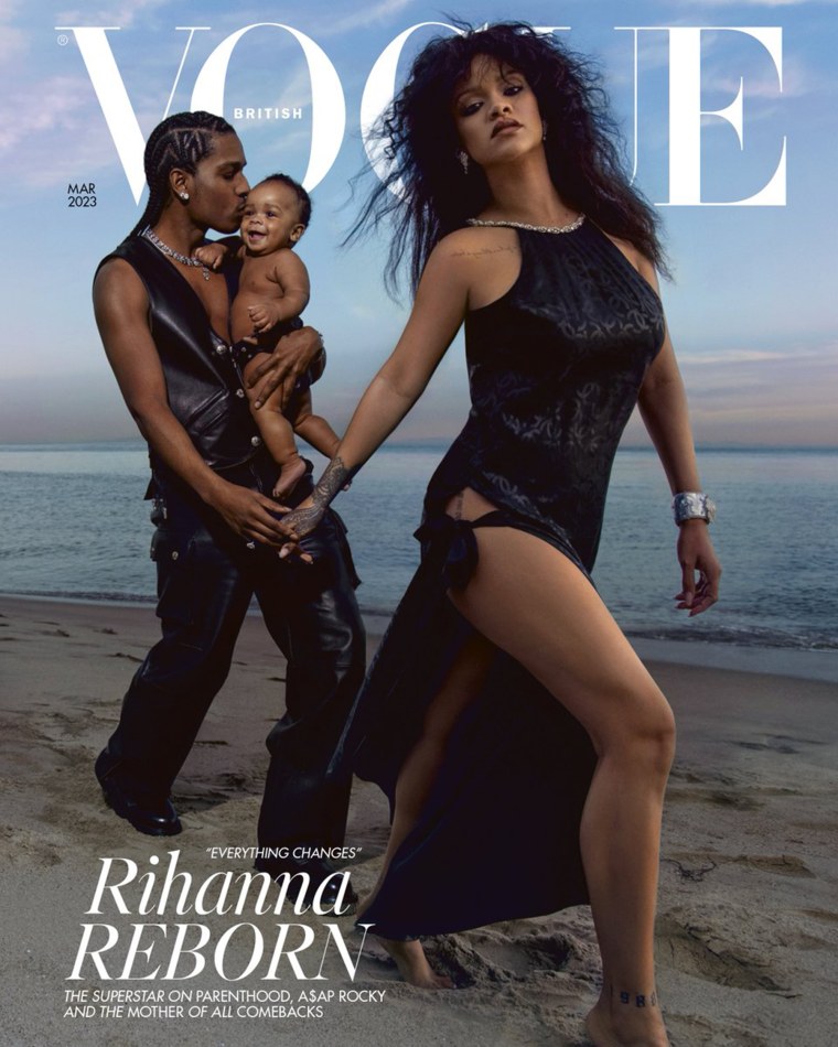 Rihanna appears with rapper A$AP Rocky and their son on the cover of British Vogue.
