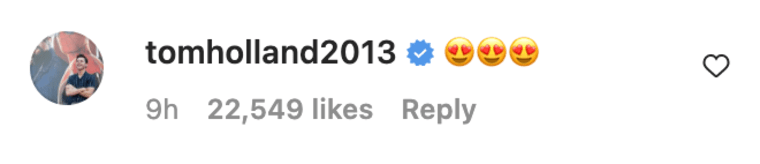 Tom Holland's comment on Zendaya's post
