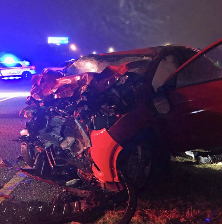 Rowland's car at the scene of the crash.